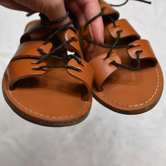 Madewell Gladiator Sandals Genuine Leather Strappy Flats Sz 6 Boho Hippie Camel - Picture 8 of 14